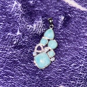 Larimar and White Sapphire Gemstone Crystal Pendant